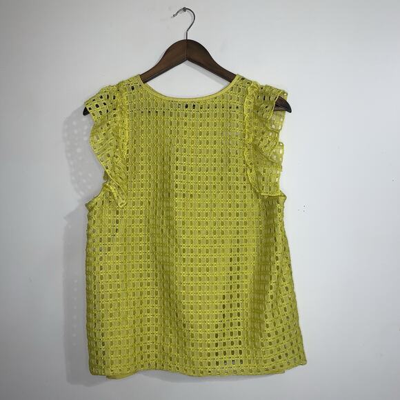 Banana Republic Geo Lace Ruffle Top Bright Celery Yellow Women Top Blouse Size L - Picture 5 of 13